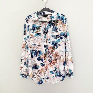 5/$25 Attention bold spring florals lightweight flowy long sleeve collared top